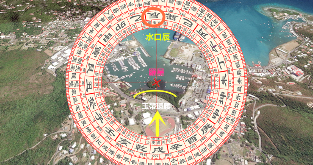 《圖說》羅德鎮有大小不同腰帶水羅星及四大局水口。摘自Google網。