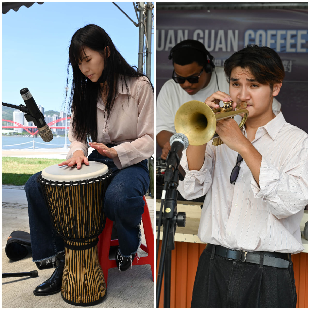 08非洲鼓手陳采葳左小號手李宇宸右的現場演奏為咖啡派對增色許多